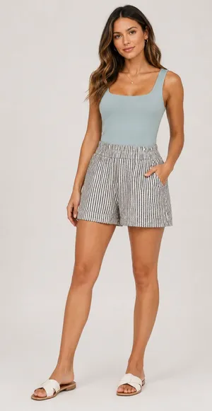 A New Day Linen Striped Elastic-Waist Women’s Shorts - Black & White thumbnail 1