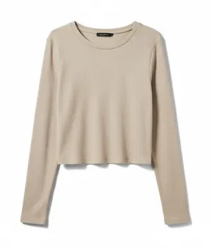 Universal Threads Womens Long Sleeve Ribbed Crop Top Beige NWT XL thumbnail 1