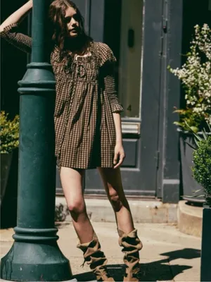 Free People Women’s Star Dip Mini Dress in Black Brown Combo Retro Babydoll Sz M thumbnail 14