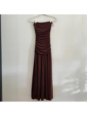 Line + Dot Bri Brown Strapless Draped Maxi Dress thumbnail 3