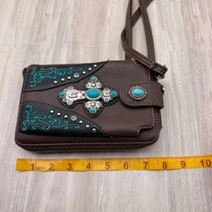 Montana West Crossbody Wallet Bag Womens OS Brown Excellent Turquoise Western thumbnail 5