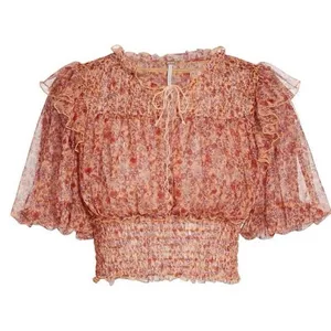 Free People Beatrice Floral Print Brown Lace Up Puff Sleeve Blouse Top Size S thumbnail 14