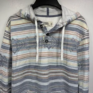 Free Planet Aztec Baja Pullover Hoodie Cream Blue Coral Hippie Boho Grunge Large thumbnail 2