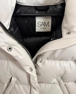 SAM. Vegan Leather White Quilted Puffer Jacket with High Collar thumbnail 10