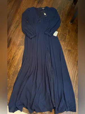 NWT Lulus My Whole Heart Dark Navy Blue Long Sleeve Maxi Dress Size Medium thumbnail 3
