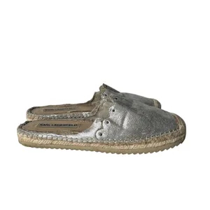 Karl Lagerfeld‎ Metallic Silver Espadrille Slides Slip on Shoes Women Size 7.5 thumbnail 6