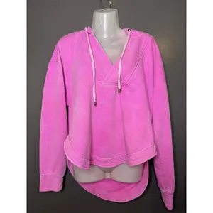Pilcro Anthropologie Hoodie Sweatshirt Womens Medium Pink Terry V Neck High Low thumbnail 2