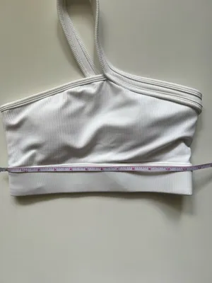 One Shoulder White Ribbed Seamless Crop Top Sculpting Minimalist Athleisure XS/S thumbnail 8