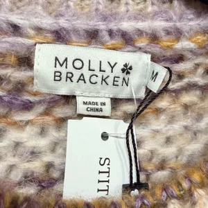 Molly Bracken Womens Striped Chunky Knit Wool Blend Sweater Purple Yellow M thumbnail 5
