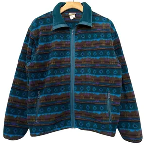 L.L. Bean Vintage Womens Size M Blue Tribal Southwestern Fleece Full Zip Jacket thumbnail 2