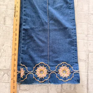 Driftwood Margo Floral Embroidered Wide Leg Seam Jeans Medium Wash Denim 34/29 thumbnail 6