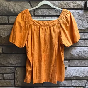 Loft Petite Flutter Sleeve Square Neck tangerine Top Orange cotton modal Large thumbnail 4