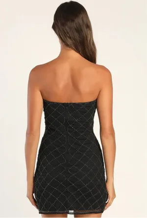 NWT Lulus Soiree Sparkles Black Beaded Strapless Mini Dress thumbnail 4
