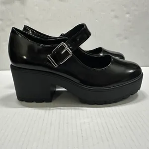Gianni Bini Mary Jane‎ Platform Heel Shoes Womens 8.5 Shiny Black Block Lug Sole Y2K thumbnail 2