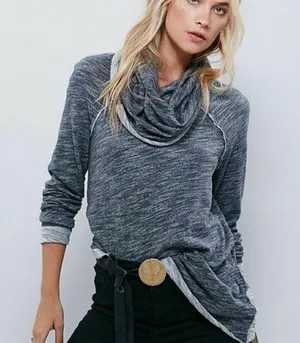 Free People Beach Turtleneck Sweatshirt Grey One Size Womens Loose Oversized thumbnail 1