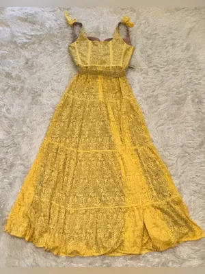 NEW NADINE MERABI Miranda Lace Yellow Belted Gown sz 12 thumbnail 8