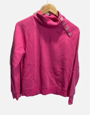 J.Crew‎ Sweatshirt Women Medium Pink Button Funnel Neck Raglan Fleece Pullover thumbnail 1