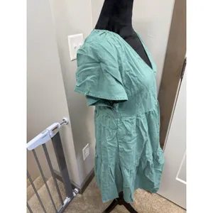 Universal Threads Dress Green Short Sleeve Mini Flare Linen Blend Boho V-Neck S thumbnail 2