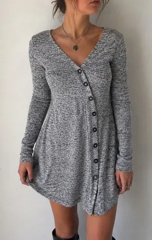 Altar'd State Gray‎ Marl Knit Asymmetrical Button Dress Medium Skater Grunge thumbnail 1