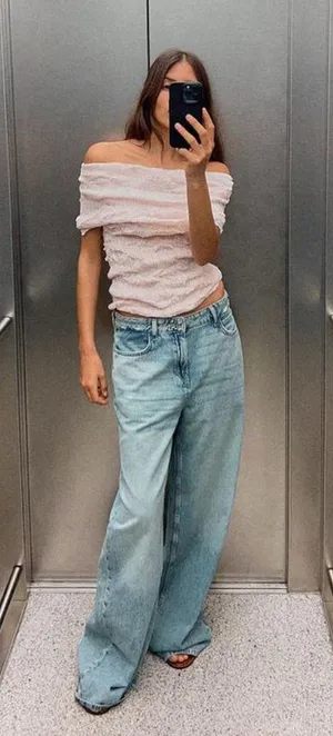 ZARA Wrinkle Effect Off The Shoulder Top thumbnail 1