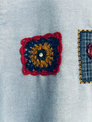 Vtg Koret City Blues Chambray Shirt 18W Embroidery Beads Crochet 90’s Teacher thumbnail 8