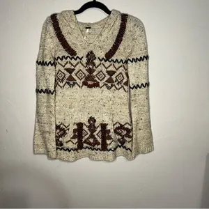 Free‎ People Aztec South Western Brown Hooded Kangaroo Pocket Wool Blend Sweater thumbnail 2