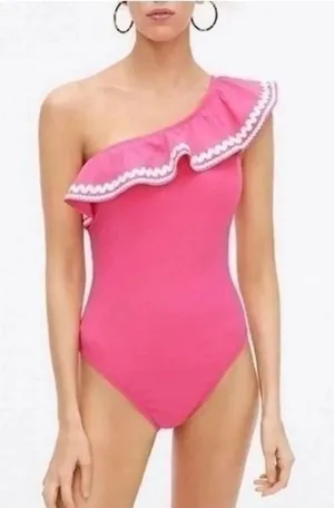 J. Crew ruffle detail One Shoulder Pink One piece swimwear size 4 thumbnail 1