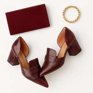 Linea Paolo Cache Burgundy Snakeskin D’Orsay Block Heel Pumps Women’s 5 NWOB thumbnail 12