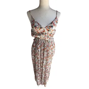 Floral Spaghetti-Strap Midi Dress in White Multicolor floral print thumbnail 2