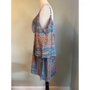 Earthbound Trading Paisley romper Blue Orange Pink Large boho floral whimsigoth thumbnail 4