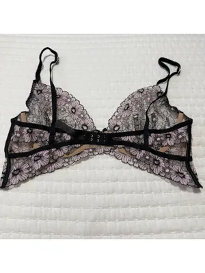 For Love and Lemons Coco Bra Unlined Floral Lace Black/Pink Bones Side Sz XL thumbnail 4