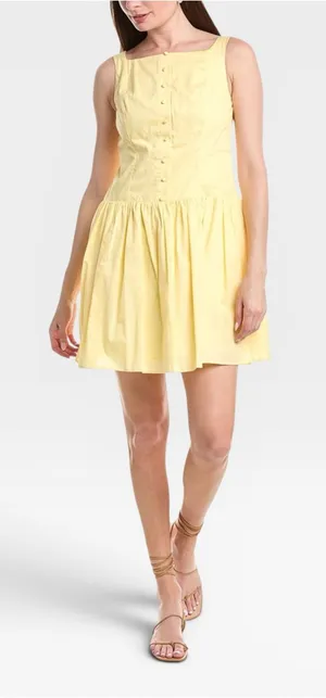 NWT Julia Jordan Drop Waist 100% Cotton Poplin Yellow Mini Dress US 4 thumbnail 1