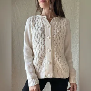 Vintage White Cable Knit Button Up Cardigan Sweater thumbnail 11