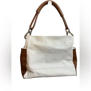 I Medici Firenze Italian White & Brown Genuine 100% Pebbled Leather‎ Handbag thumbnail 7