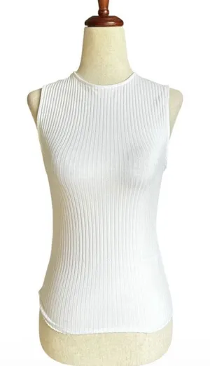 Zara Women's White Ribbed Knit Tie-Back Sleeveless Tank Top Size Medium | 8-12 thumbnail 1