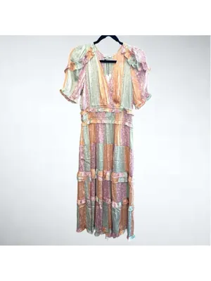 Size S Anthropologie Current Air Color Block Floral Midi Dress thumbnail 2