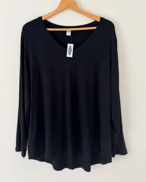 Old Navy Luxe Black V-neck Long Sleeve Shirt thumbnail 1