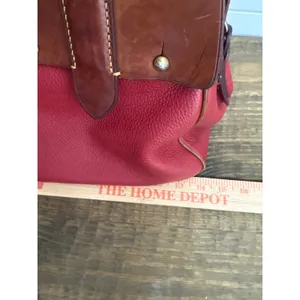 Vintage Dooney & Bourke Red Pebbled Leather Satchel Bag Tan Trim Duck Logo Large thumbnail 8