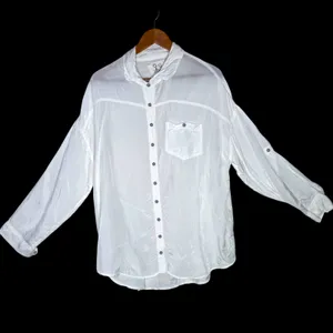 Johnny‎ Was Pete & Greta White Button Down Oversized Tunic Top Minimalist BOHO S thumbnail 1