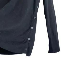 Zara Knit Women Top S Black Round Neck Long Slit Sleeve Side Snap Rocker‎ Goth thumbnail 4