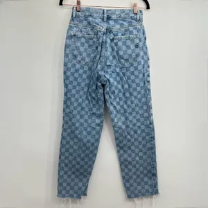 PacSun Checkerboard High-Rise Button Fly Straight Leg Crop Jeans Size 25 thumbnail 4