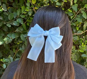 Light blue clip in hair bow thumbnail 1