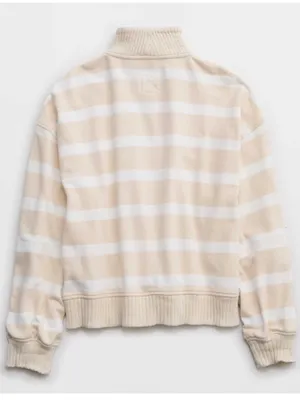 aerie Beige and White Striped Quarter-Zip Sweater thumbnail 11