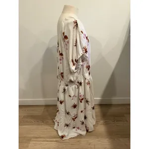Dip Floral Smocked Waist Midi Dress White Brown Purple Short Sleeve Womens 3X thumbnail 4