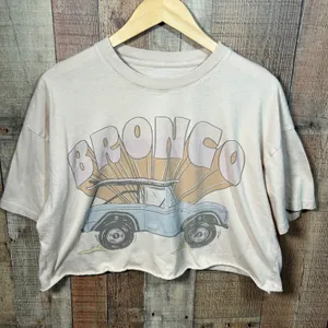American Eagle Tan Ford Bronco Graphic Raw Hem Cropped Tee Shirt M Surf Summer thumbnail 1