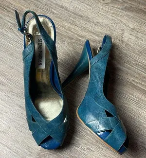 Steve Madden Leather Marlene Teal Peep Toe Heels thumbnail 1