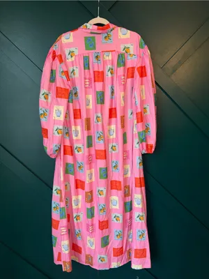 Women's Linen Blend Pink Printed Maxi Dress with Belt Resort Wear Aesthetic thumbnail 4