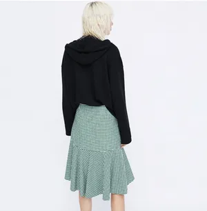 Zara green/white gingham Asymmetric ruffle Midi Skirt size XS thumbnail 12