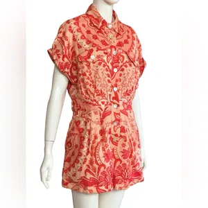 Farm Rio Jaipur Floral Paisley Linen Romper Size Medium thumbnail 3