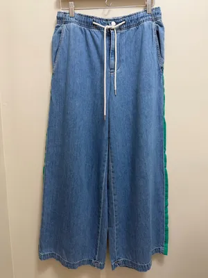 Pilcro Anthropologie The Surfer Drawstring Wide Leg Side Stripe Jean Denim S thumbnail 4